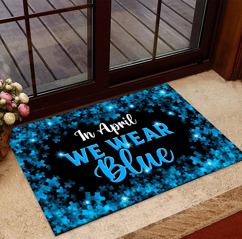Autism Blue Ribbon In April We Wear Blue - Autism Awareness Doormat 0921