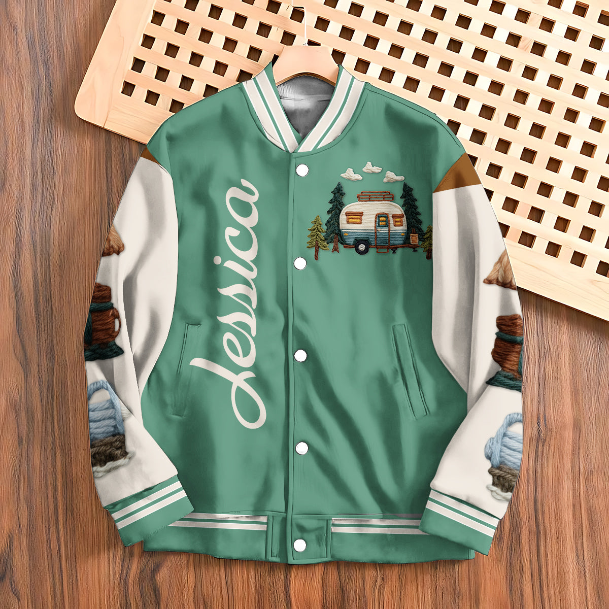 Camping Is My Happy Place - Personalized Camping Varsity Jacket
