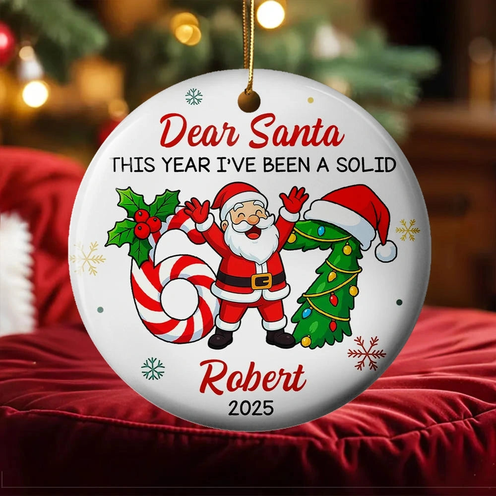 Personalized Ceramic Ornament with Funny Santa Design, Unique Christmas Tree Decoration & Playful Holiday Gift