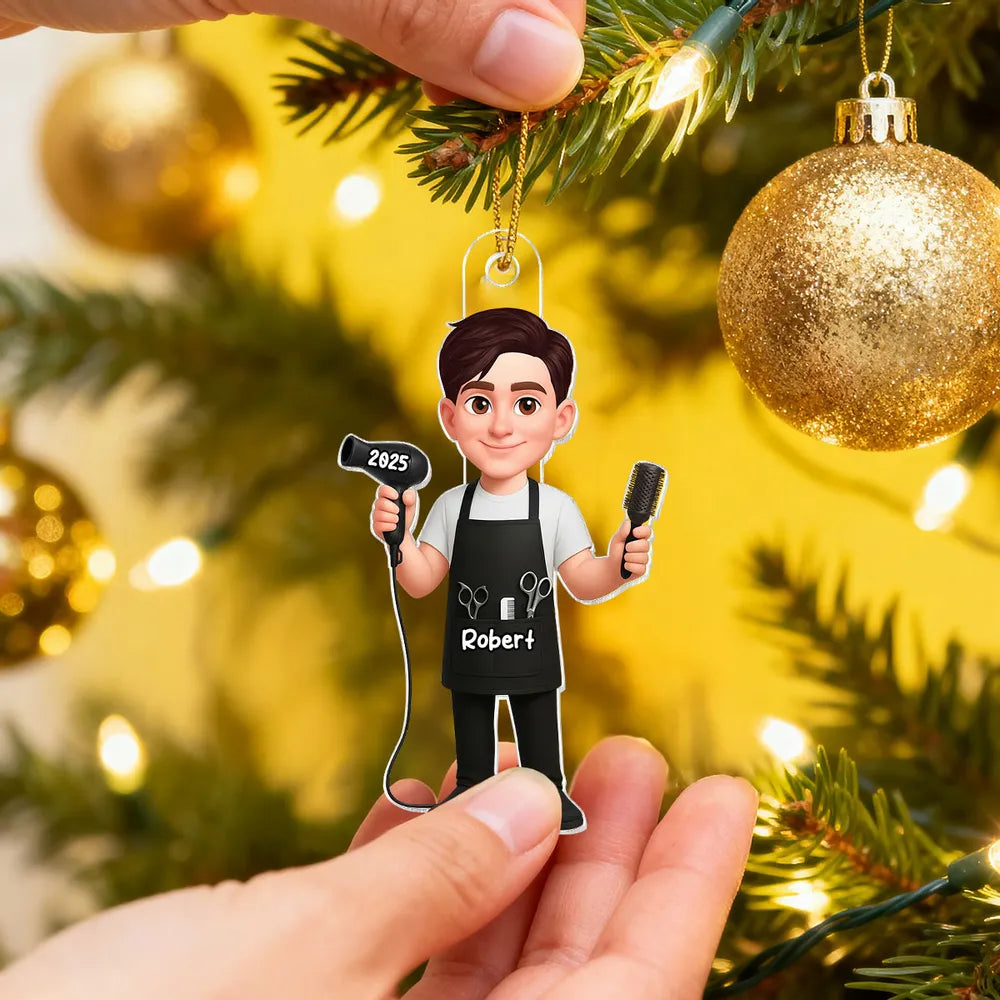 Personalized Acrylic Ornament for Hairdressers – Custom Hair Stylist Couple Design, Festive Decor & Unique Christmas Gift