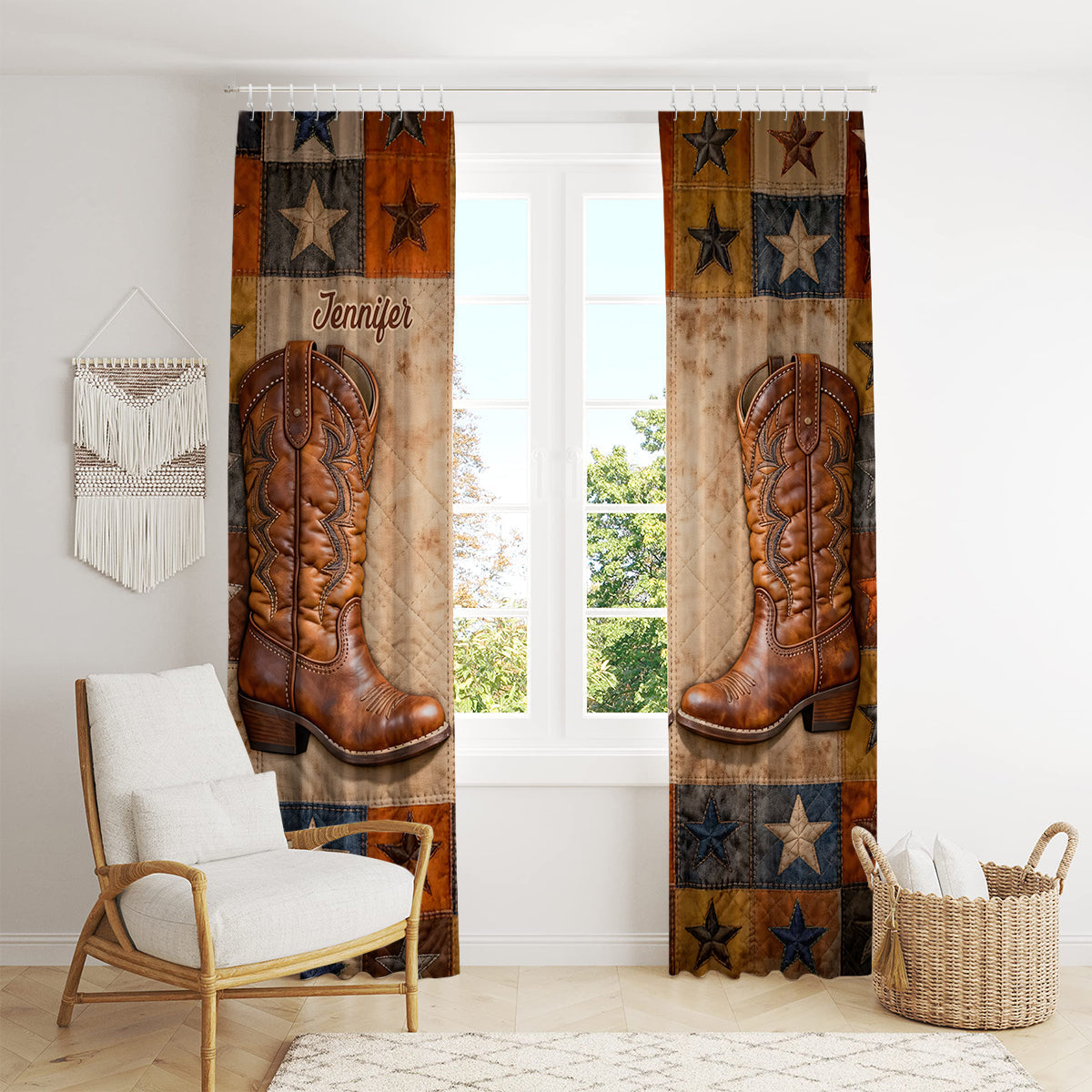 Cowgirl Boots - Personalized Cowgirl Blackout Window Curtain/ Drapes Set