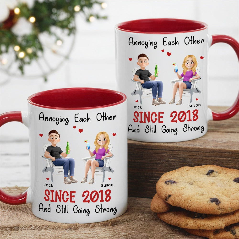 Funny Couple Mug – Custom Anniversary Gift for Husband or Wife with Coffee Illustration