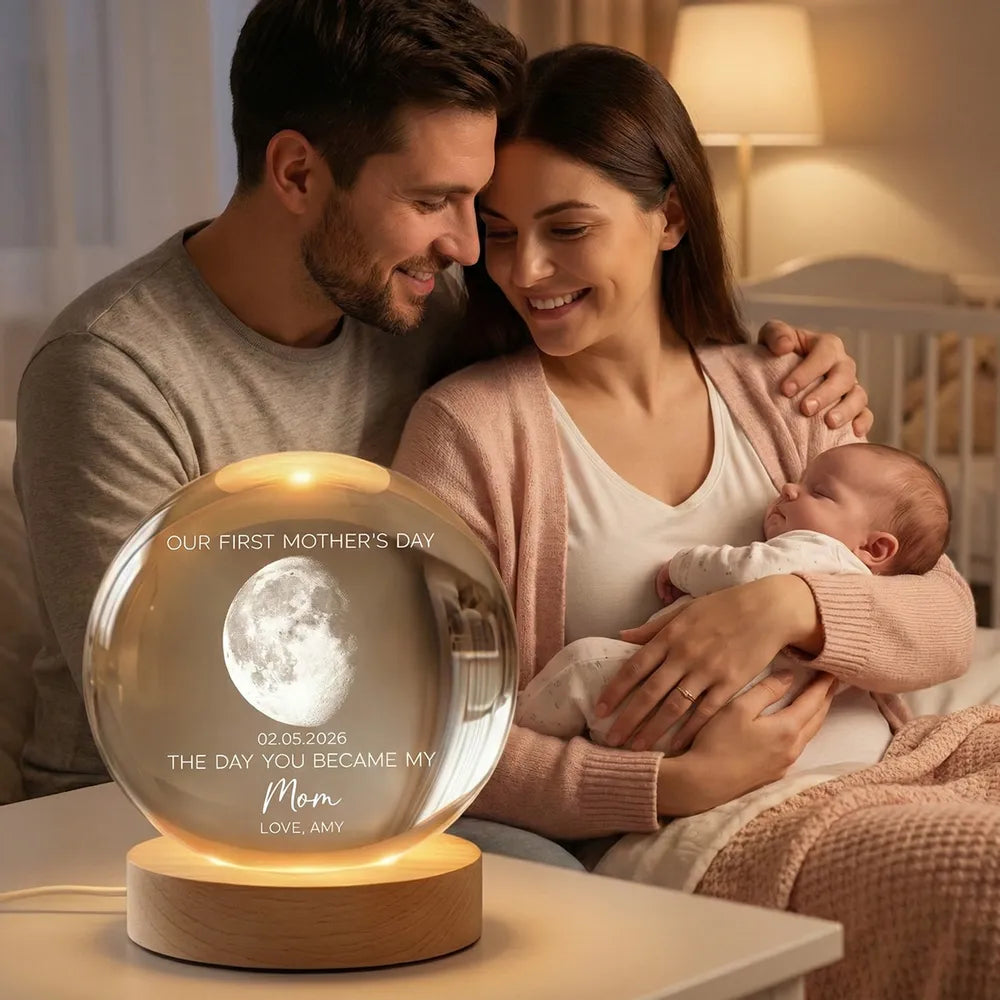 Personalized Globe Lamp with Custom Moon Phase, First Mother's Day Keepsake Night Light, Unique Gift for Mom