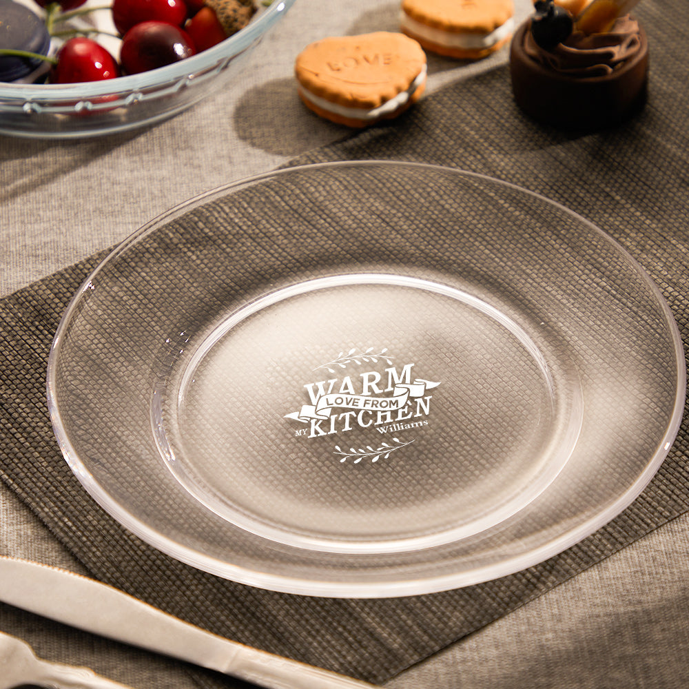 Warm Love From Kitchen Glass Round Glass Plate - Personalized Cooking Plate