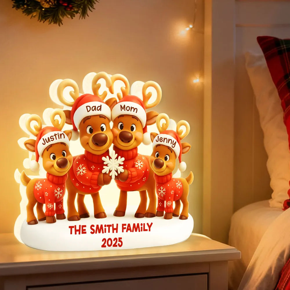 Custom Family Reindeer Acrylic Light Box Lamp for Cozy Holiday Nights, Heartwarming Keepsake Gift