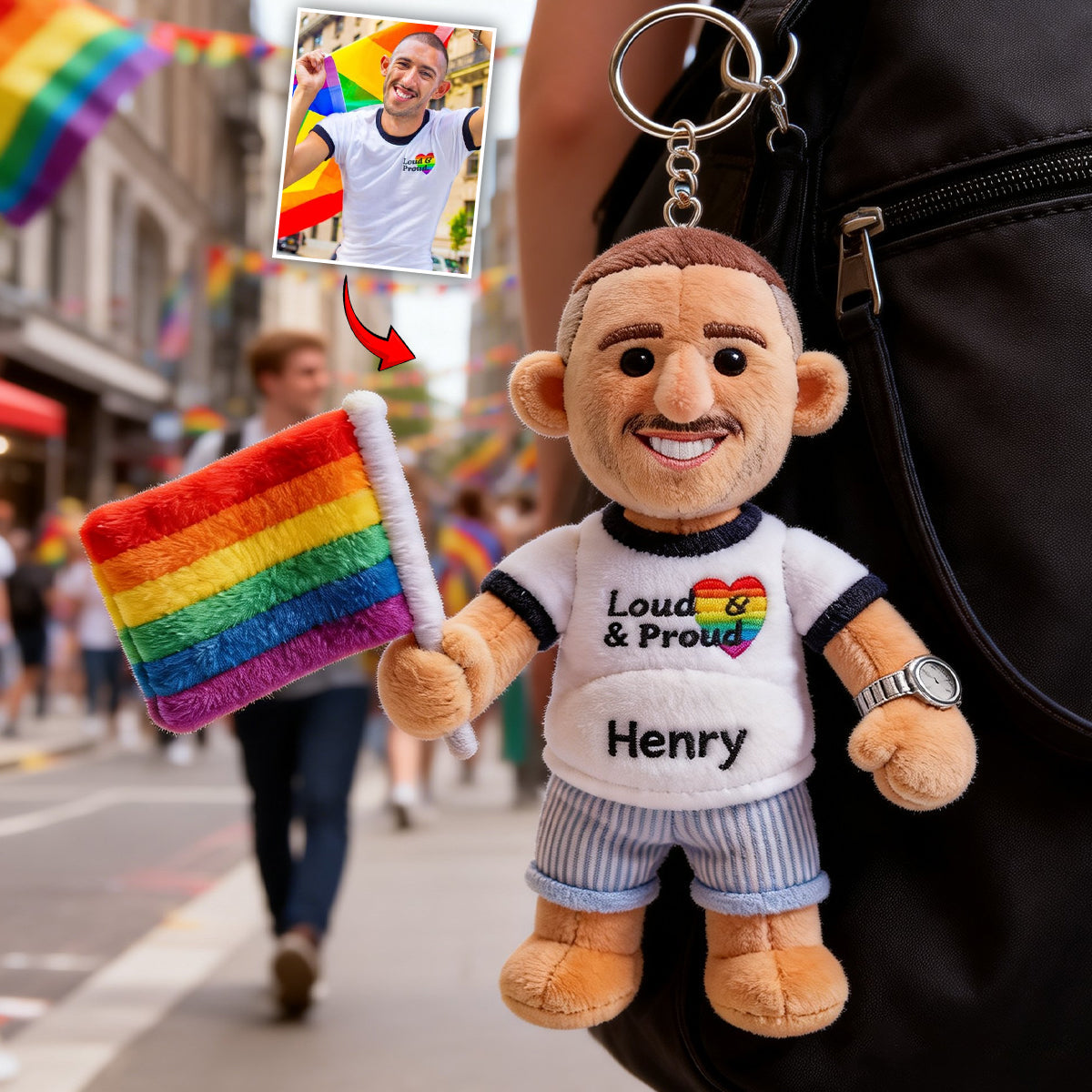 Custom Any Photo Love Is Love - Personalized LGBT Support Plush Keychain