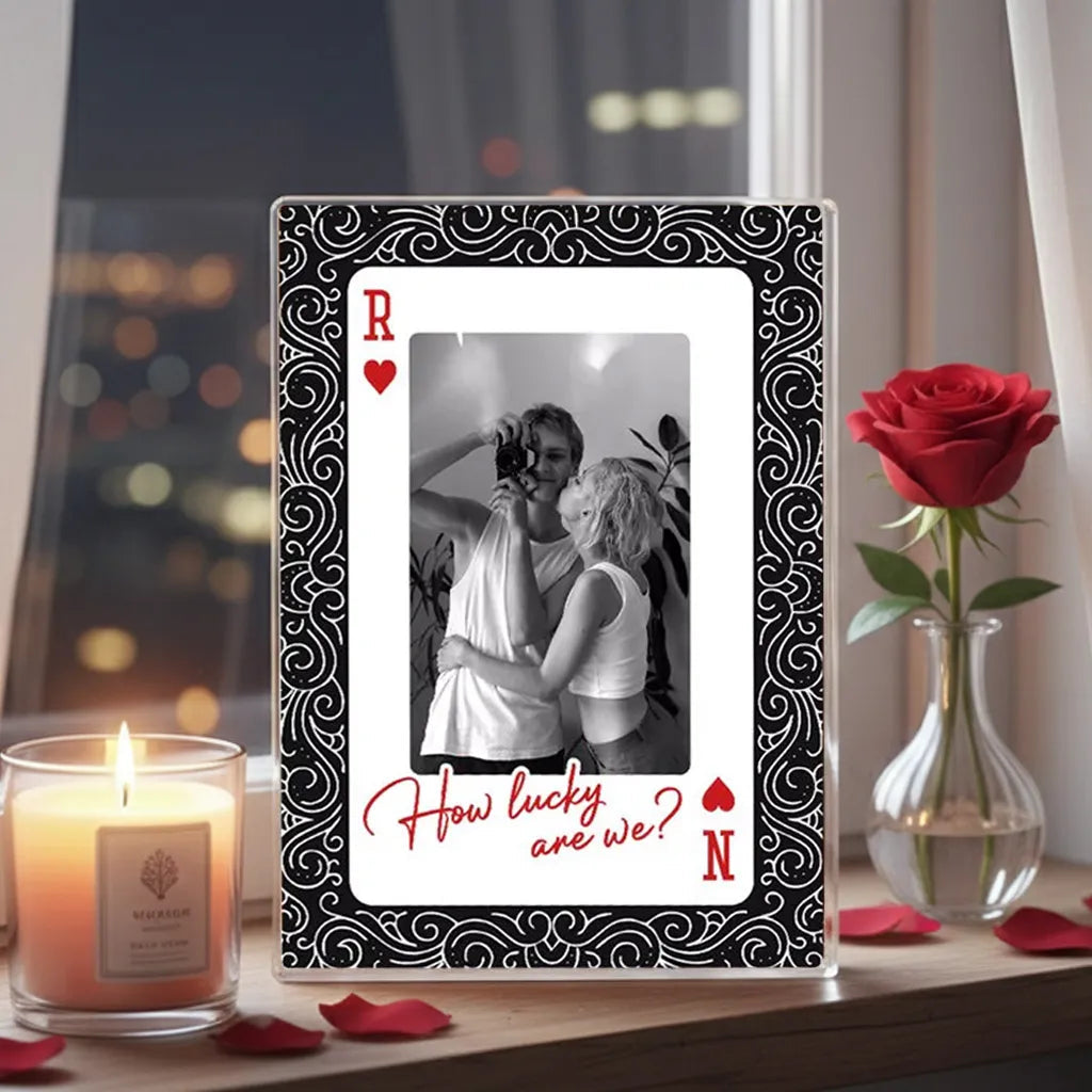 King and Queen How Lucky Are We Rectangle Acrylic Block Plaque Couple Photo Gift for Anniversary Valentine's Day
