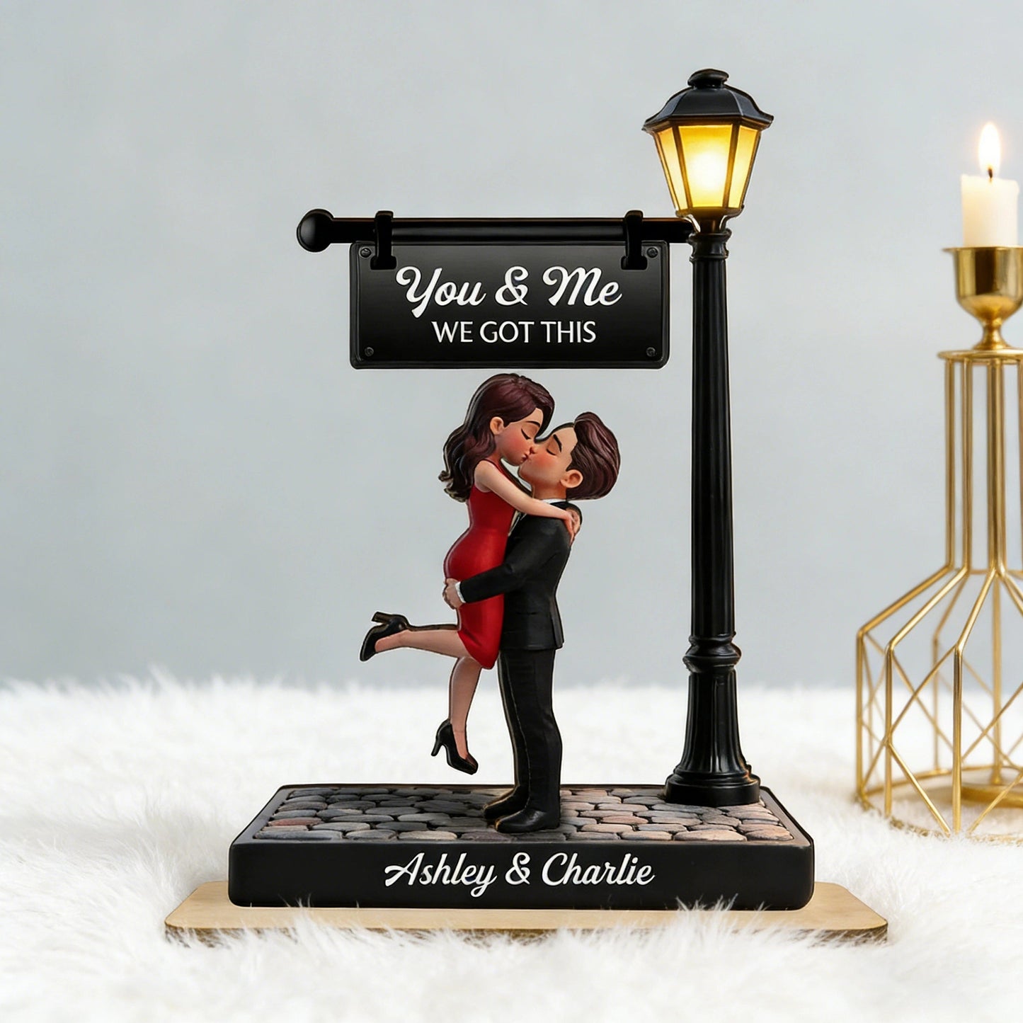 Personalized 2-Layer Wooden Plaque Couple Kissing Under Street Lamp You & Me We Got This Unique Gift For Him Or Her