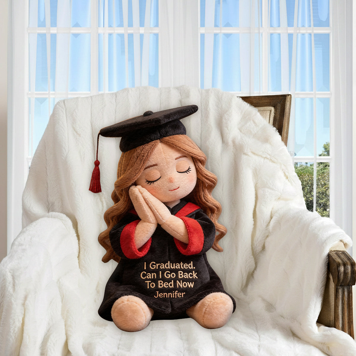 Can I Go To Bed Now - Personalized Graduation Premium Faux Fur Pillow