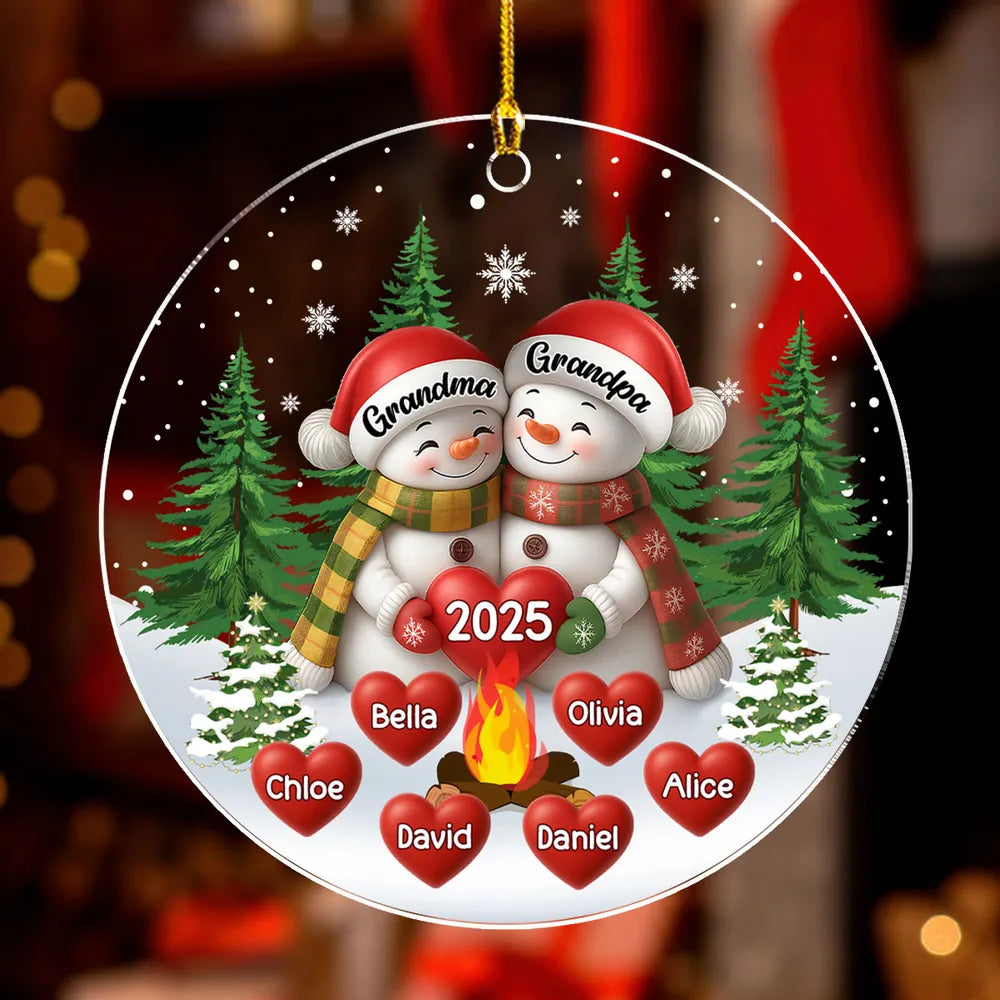 Acrylic Ornament for Grandparents – Cozy Snowman Design with Clear Print and Textured Finish, a Perfect Christmas Gift for Family Love