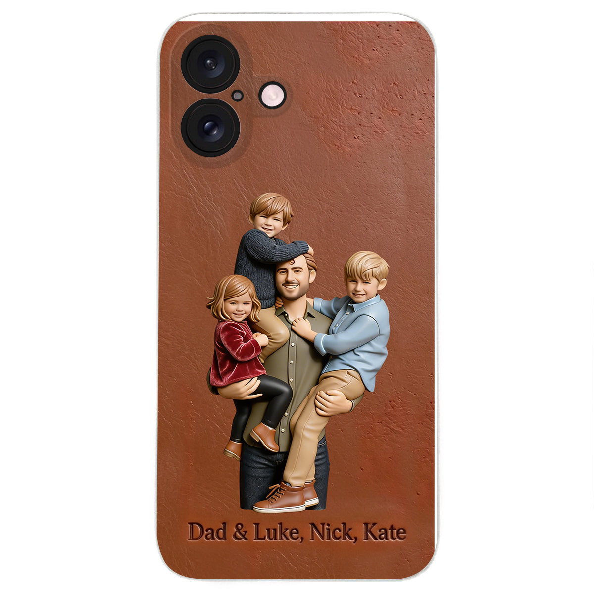 Best Dad Ever - Personalized Father 3D Embossed Leather Phone Case