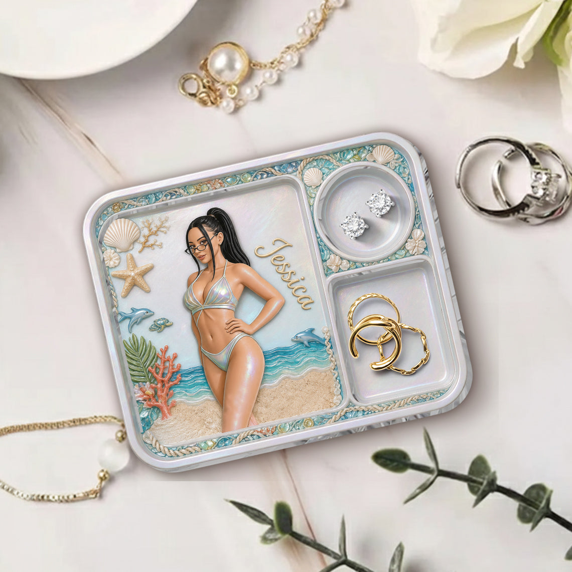 Beach Lover Jewelry Organizer - Personalized Sea Lover Catch-All Tray