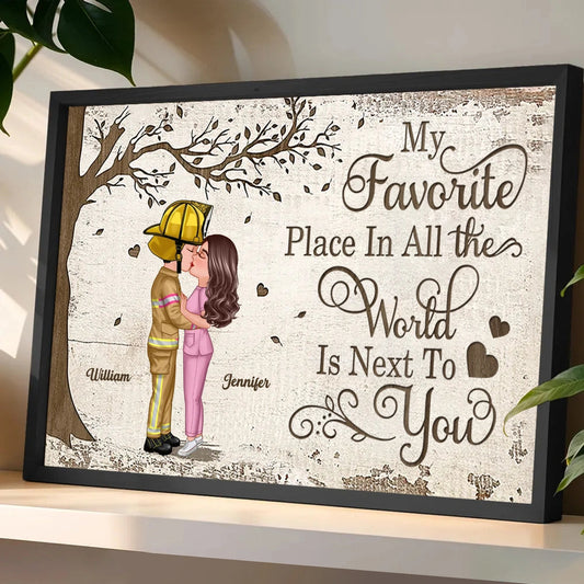 Favorite Place In The World Couple Kissing Poster, Romantic Personalized Wall Art, Unique Gift for Him or Her