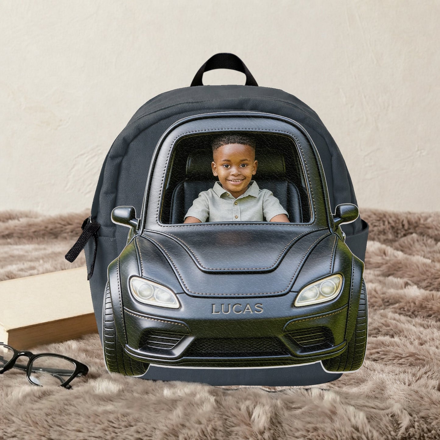 Custom From Photo And Vehicle - Personalized Kid Changeable Leather Patch Backpack