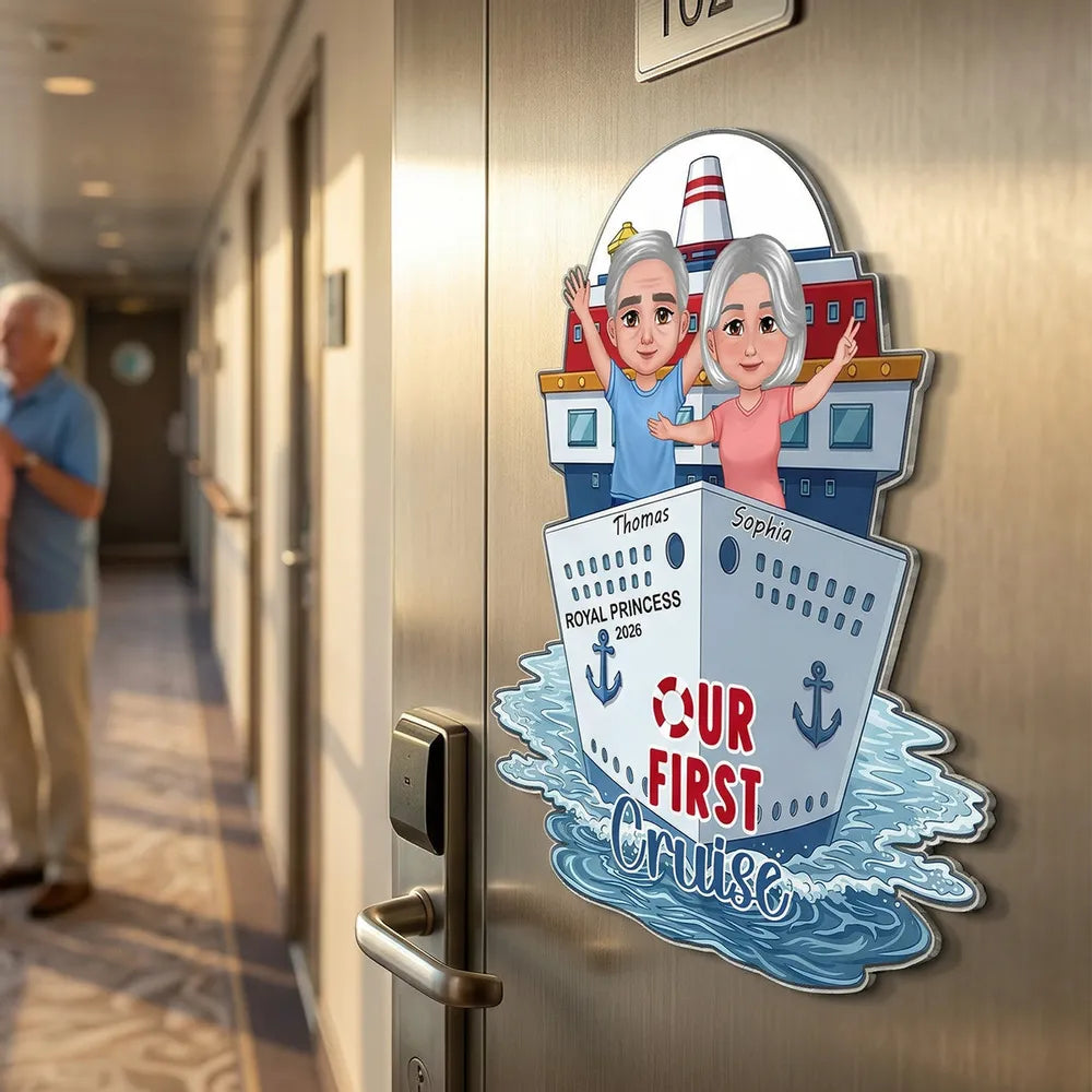 Our First Cruise Acrylic Magnet, Personalized Cruise Ship Door Magnet for a Couple, Sweet Vacation Memory Gift