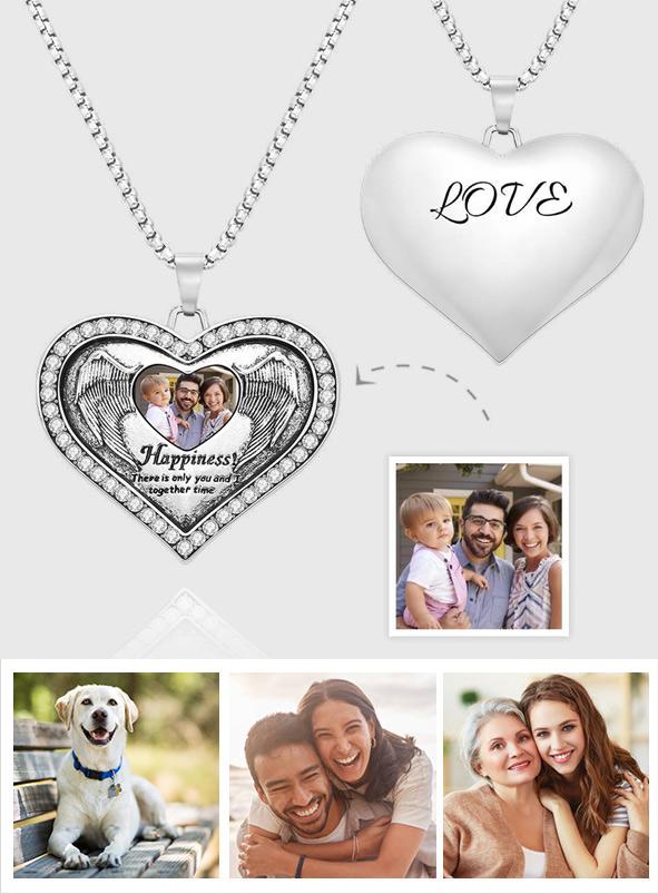 Any Photo - Personalized Memorial Heart Wing Commemorate Necklace