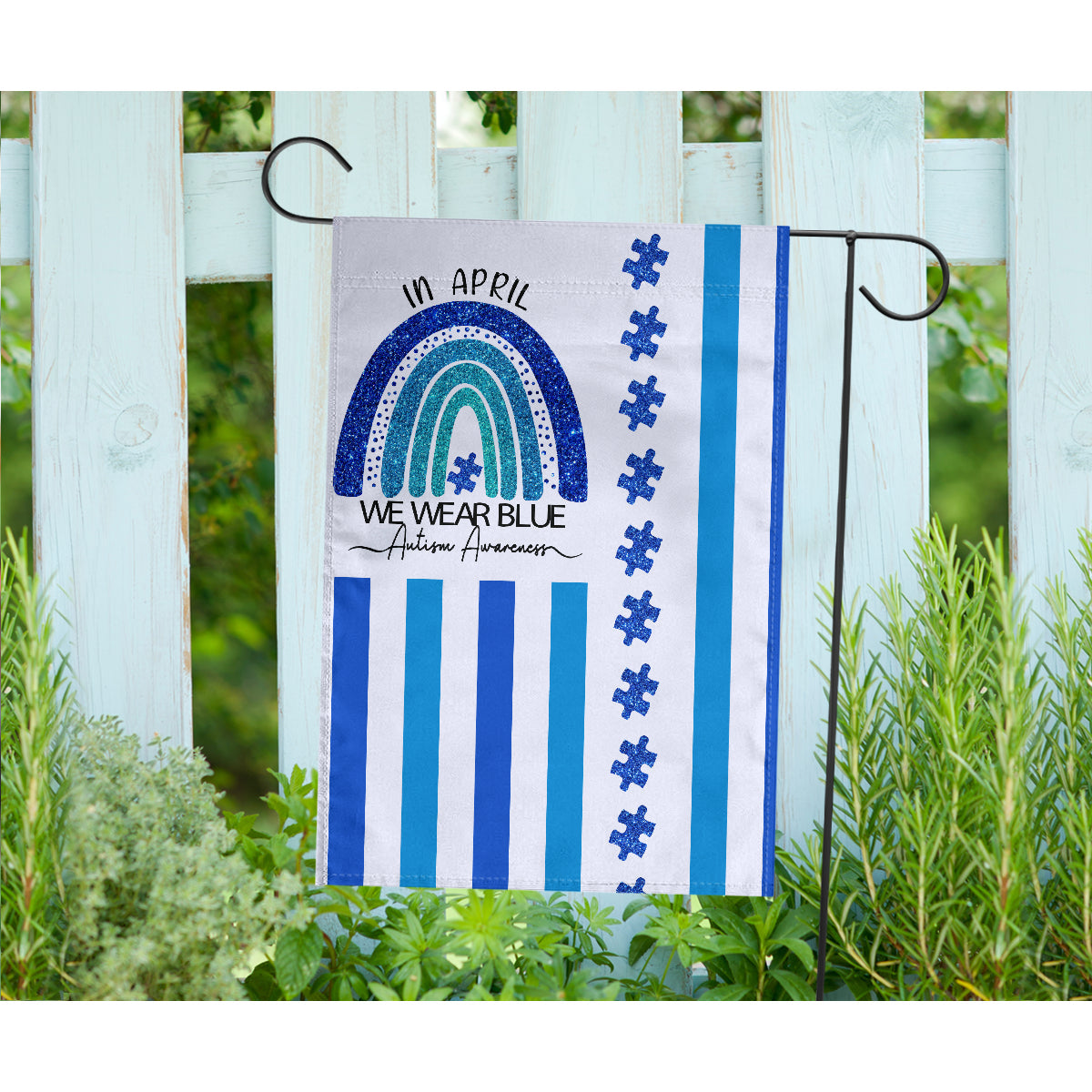 In April We Wear Blue Flag Autism Awareness House Flag 0622
