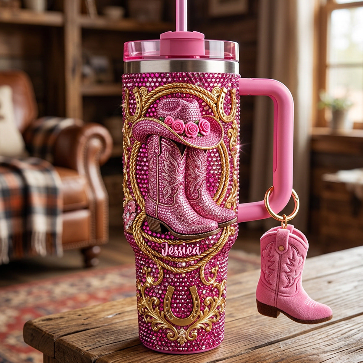 Cowgirl Boots - Personalized Cowgirl Tumbler With Plush Charm