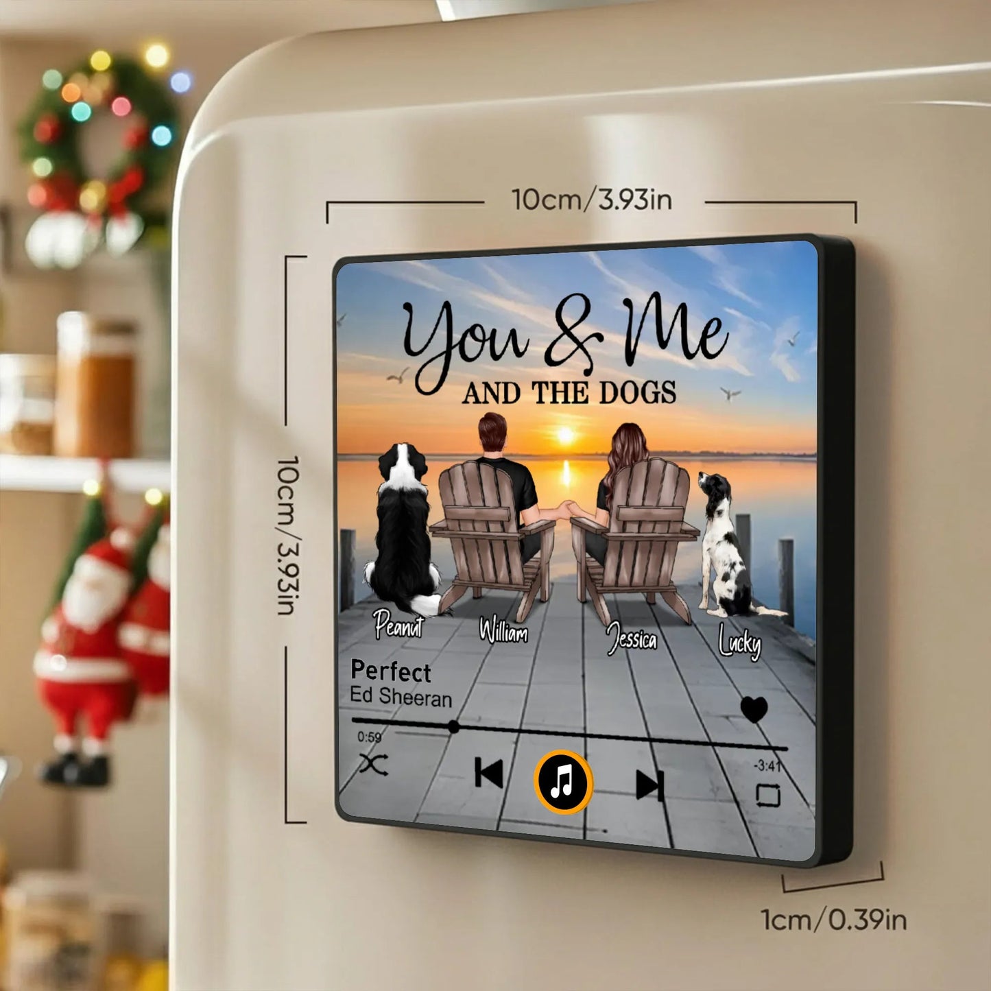 Couple You Me And The Dogs Cats Sitting On Lake Dock Personalized Music Fridge Magnet, Gift For Couple, Dog Lovers, Cat Lovers, Pet Lovers