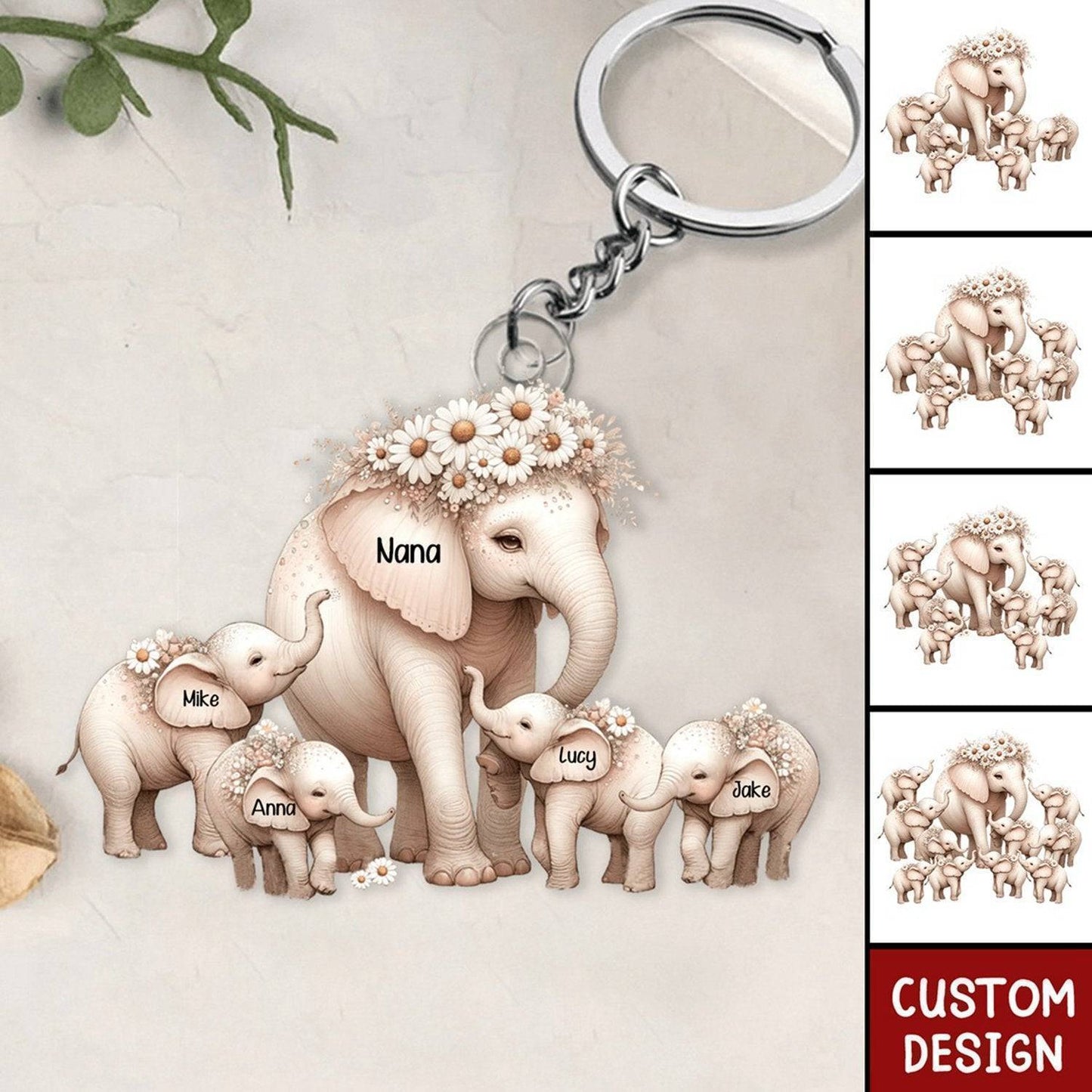 Tender Elephant Family Personalized Acrylic Keychain, Ornament, Poster/Canvas and more – A Heartfelt Gift for Mothers or Grandmothers