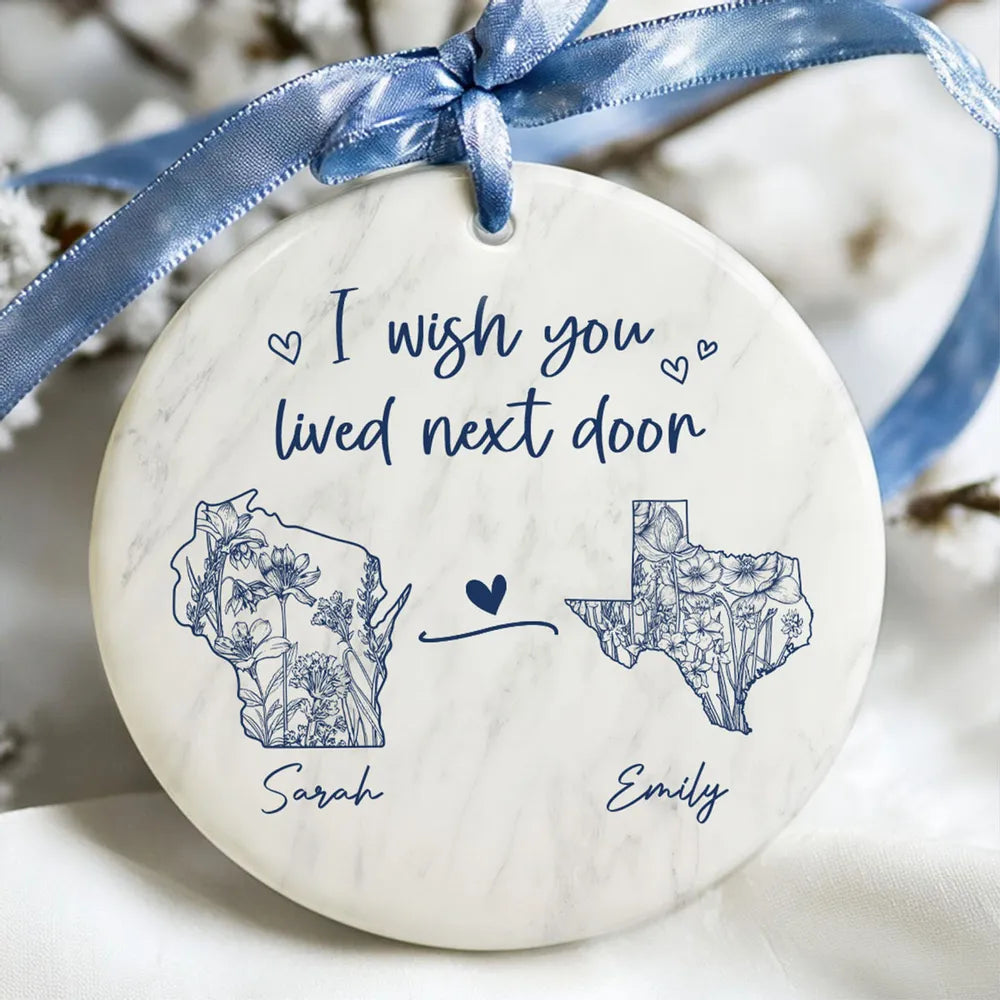Ceramic Ornament with State Map Friendship Design, Clear Smooth Finish, Perfect Keepsake and Surprise Gift