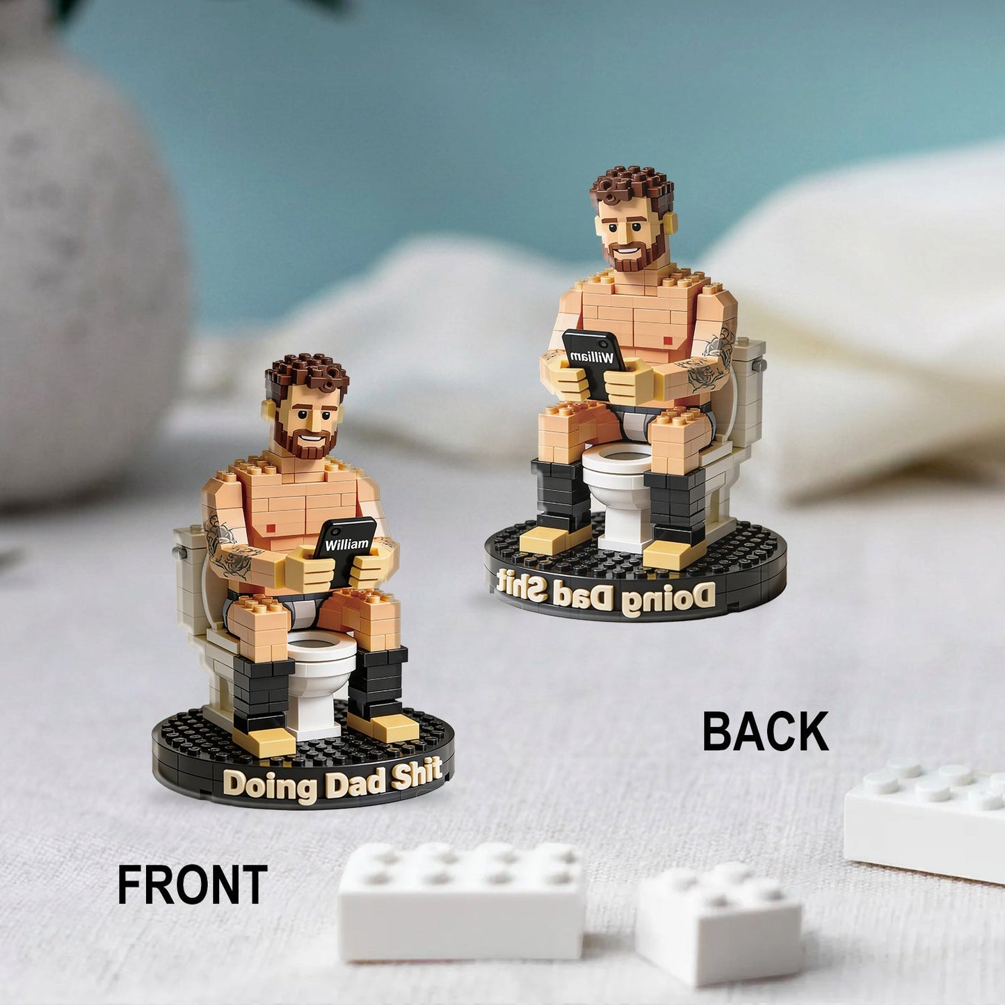 Funny Block Dad - Personalized Father Shaped Building Blocks