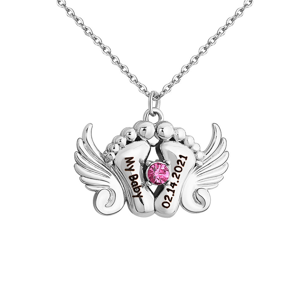 My Baby - Personalized Memorial Angel Feet Locket Birthstone Necklace