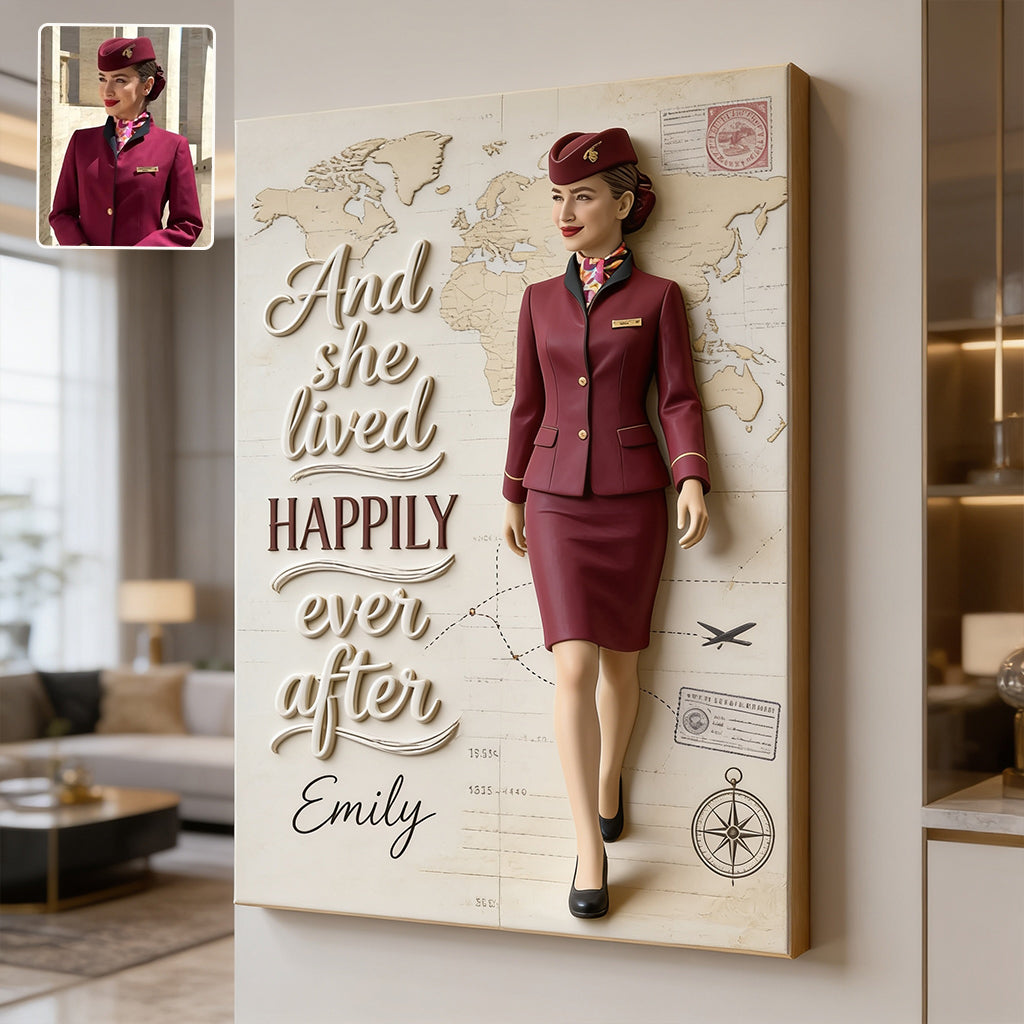 And She Lived Happily Ever After - Personalized Flight Attendant Canvas And Poster