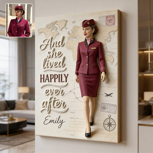 And She Lived Happily Ever After - Personalized Flight Attendant Canvas And Poster