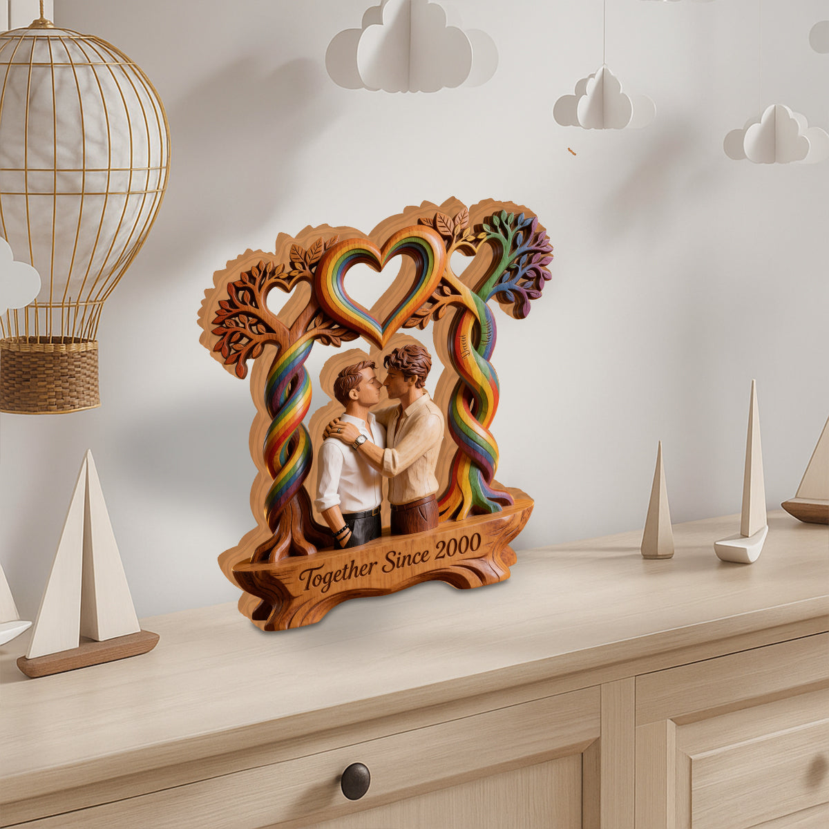 Custom Any Photo, Love Is Love - Personalized LGBT Support Custom Shaped Wood Plaque