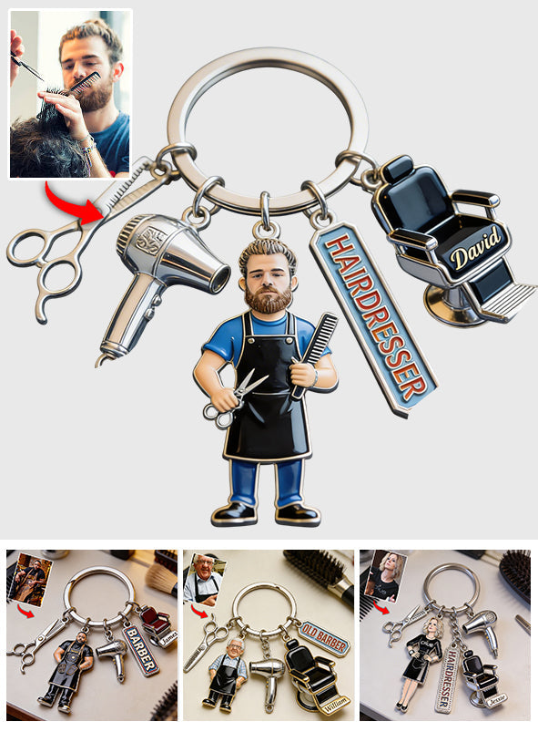 Hairdresser, Barber Custom Any Photo - Personalized Hairdresser Premium Keychain With Charms
