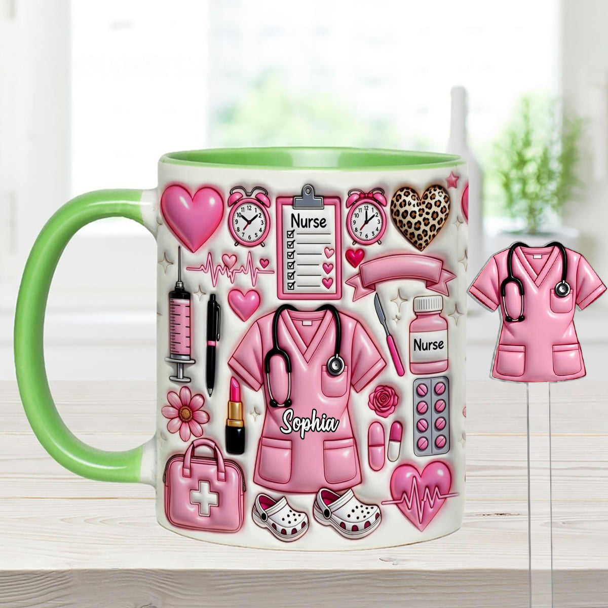 Love Being A Nurse - Personalized Nurse Set Accent Mug with Acrylic Stirrers