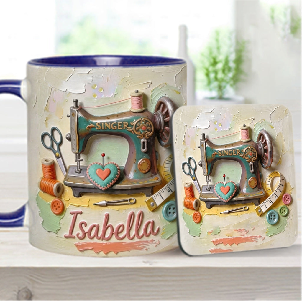 Just a Girl Who Loves Sewing - Personalized Sewing Accent Mug & Coaster