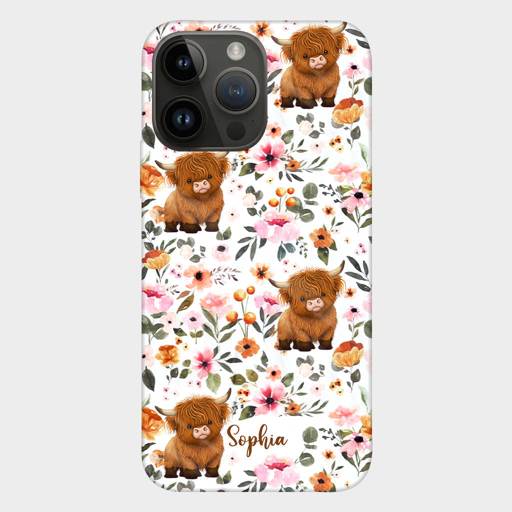 Floral Highland Cow - Personalized Highland Cow Full Print Phone Case