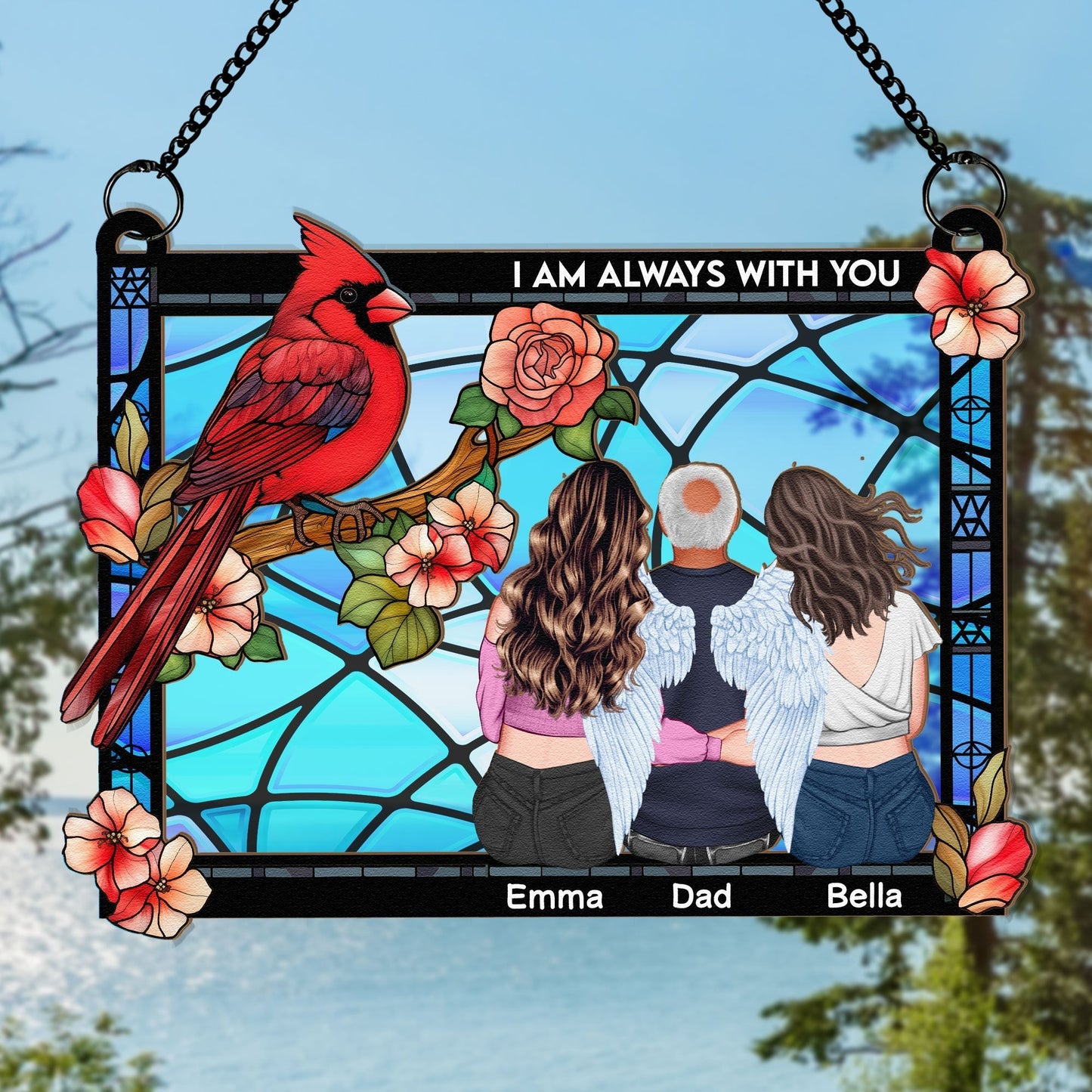 I Am Always With You Wood and Acrylic Layered Ornament – Cardinal and Angel Family Memorial Keepsake