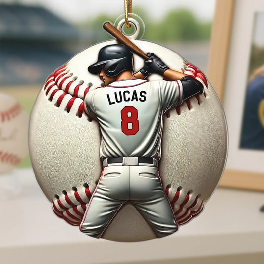 Personalized Baseball Ornament with jersey number design, collectible tree decoration and perfect gift for the athlete in your life