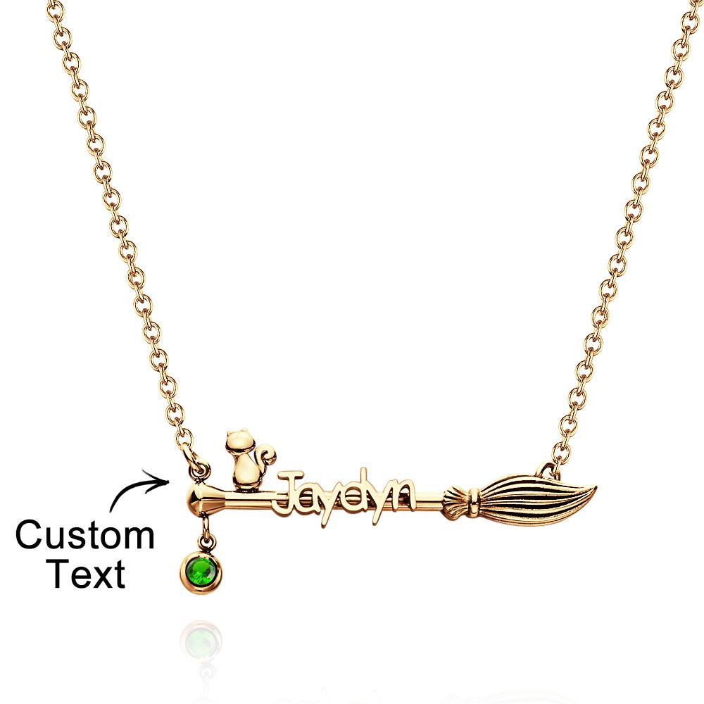 Bloom Cat Name - Personalized Broom Cat Birthstone Name Necklace