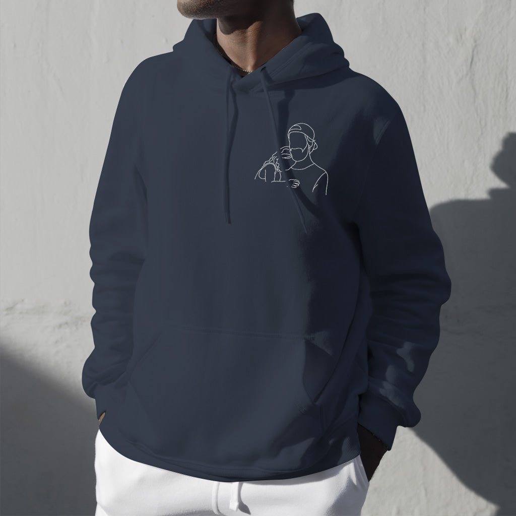 Custom Line Art - Personalized Father Embroidered Hoodie