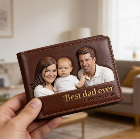 Custom 3D Photo Embossed Leather Wallet for Dad- Personalized Best Dad Ever Bi-fold Wallet, Father's Day Gift