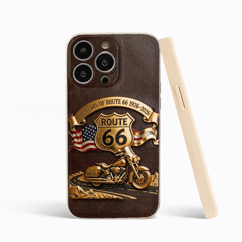 100 Years Of Route Personalized Gifts For Bikers - Personalized Biker 3D Embossed Leather Phone Case