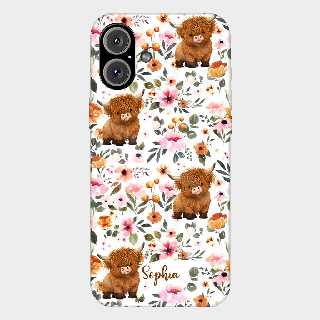 Floral Highland Cow - Personalized Highland Cow Full Print Phone Case