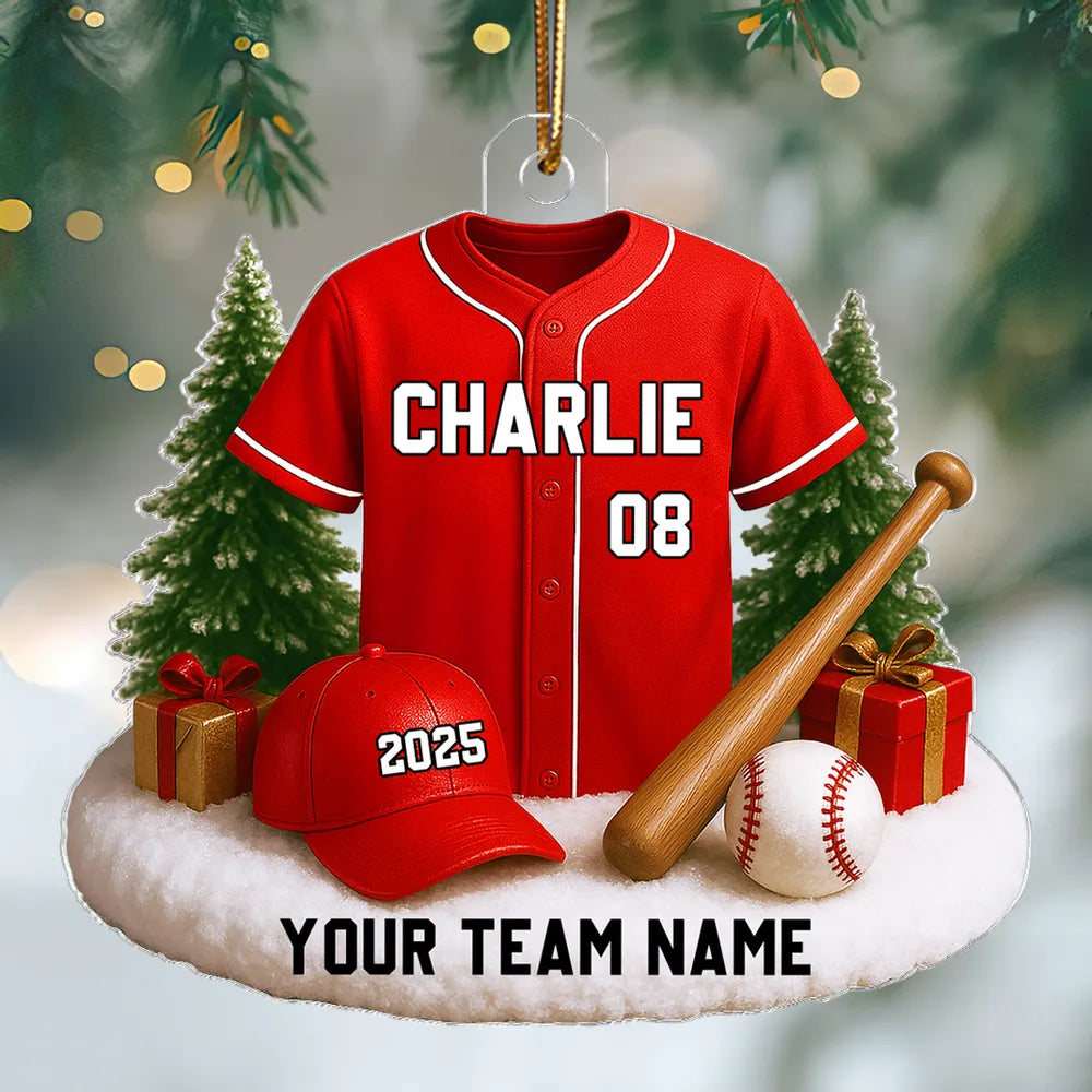Custom Baseball Jersey Acrylic Ornament with name & number personalization, perfect team or fan holiday gift