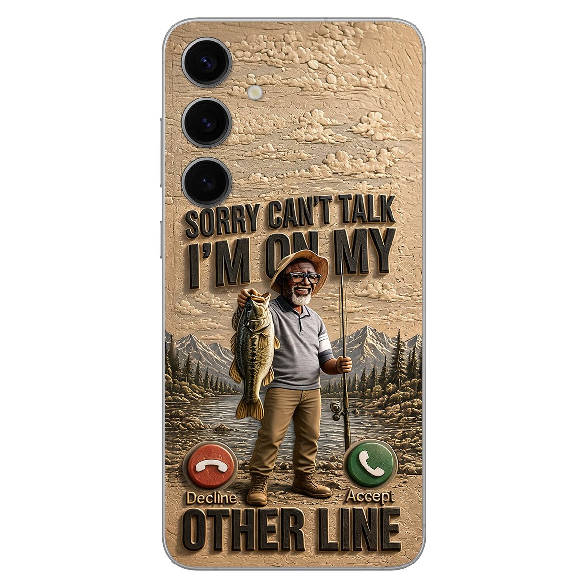 I'm On My Other Line, Fishing Lover Gift - Personalized Fishing 3D Embossed Leather Phone Case