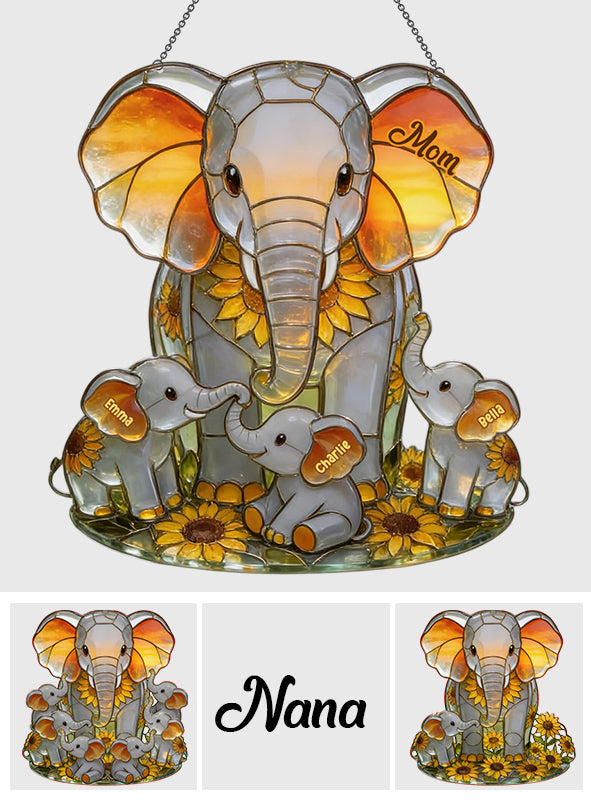 Elephant Mom - Personalized Elephant Window Hanging Suncatcher Ornament