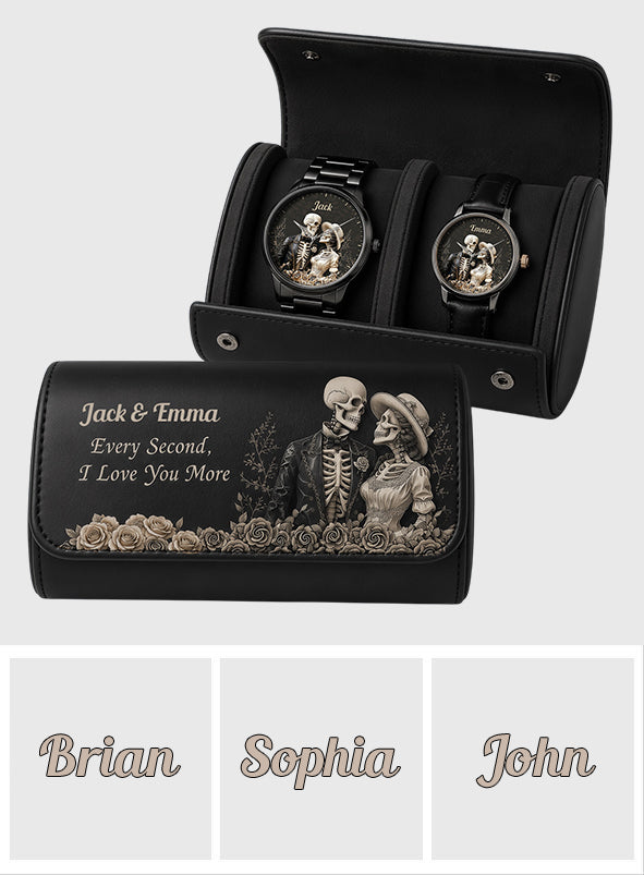 Couple Skull Watch Set With Case - Personalized Couple Hand Watch
