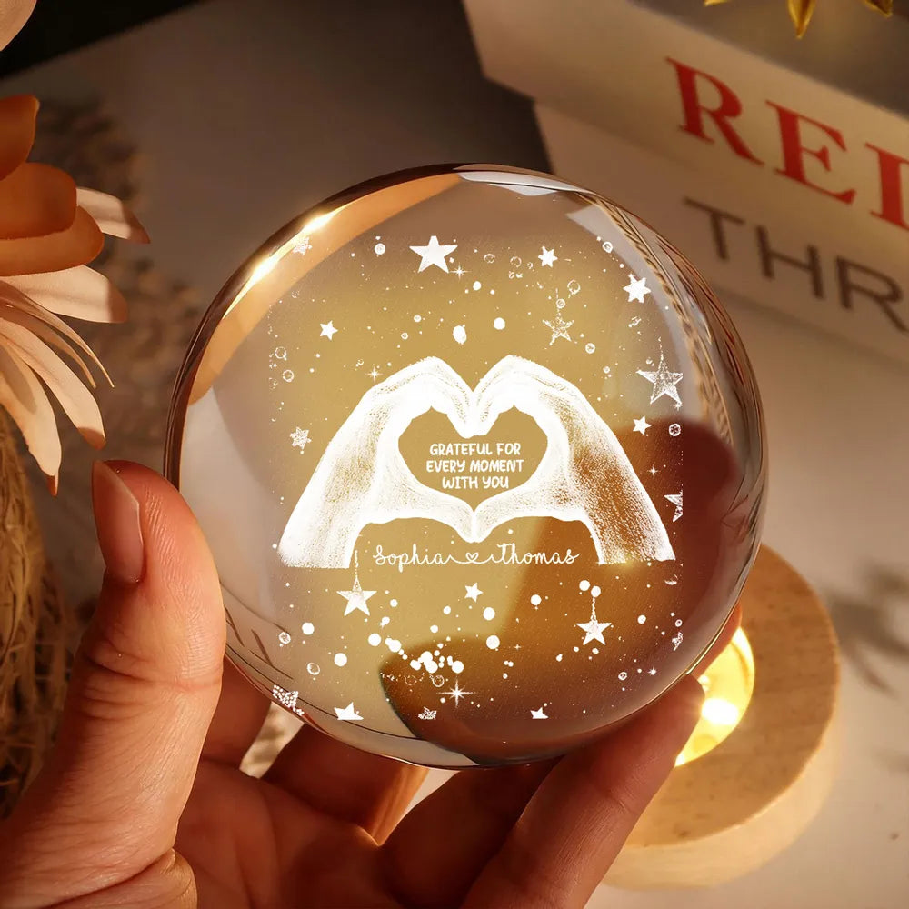 Personalized Globe Lamp With Heart Hands Quote, Cozy Starry Night Decor, Unique Romantic Gift For Couples