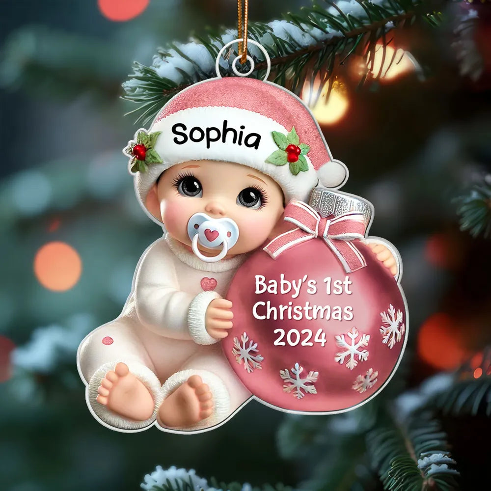 Personalized Acrylic Ornament for Baby's First Christmas, Cute Winter Design, Keepsake Holiday Gift for New Parents