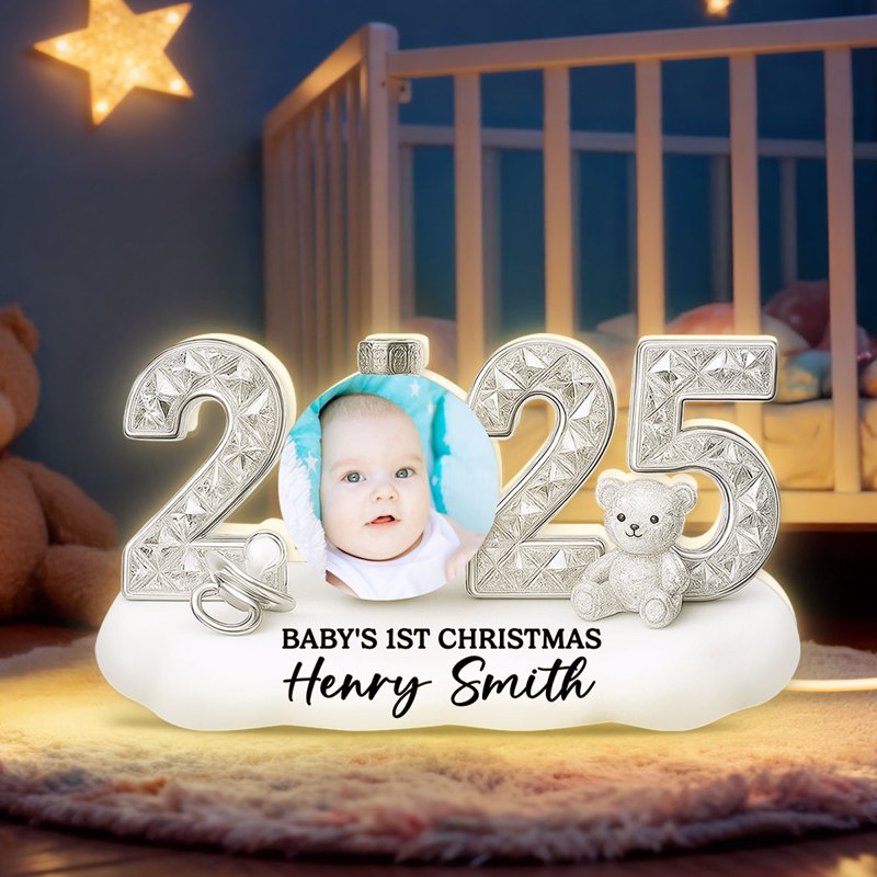 Baby's First Christmas Acrylic Light Box - Custom Photo, Warm Glow Nursery Decor - Unique Gift for New Parents