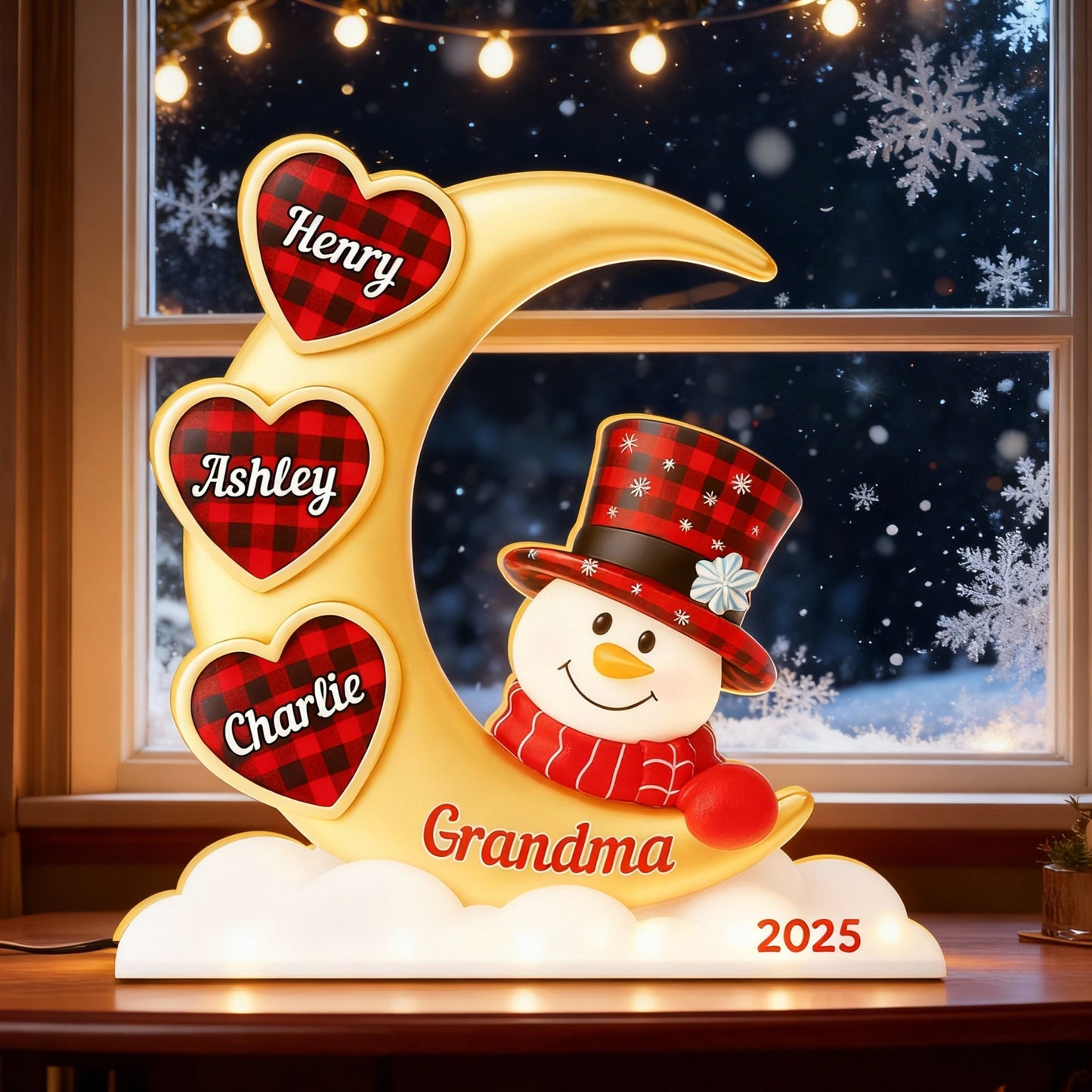 Snowman Moon Acrylic Light Box, Custom for Grandma, Cozy Christmas Decor with Soft Warm Glow, Unique Keepsake Gift