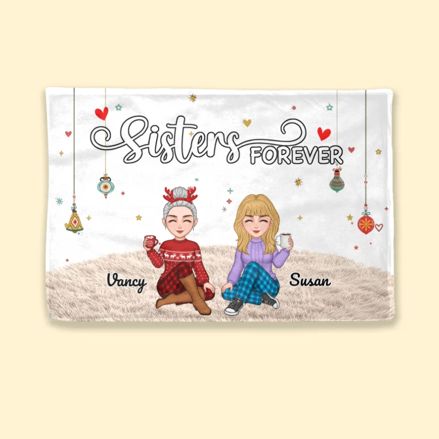 Sisters Forever - Personalized Keychain,Plaque,Ornament, Poster,   Blanket & Sign - Christmas Gift for Sisters